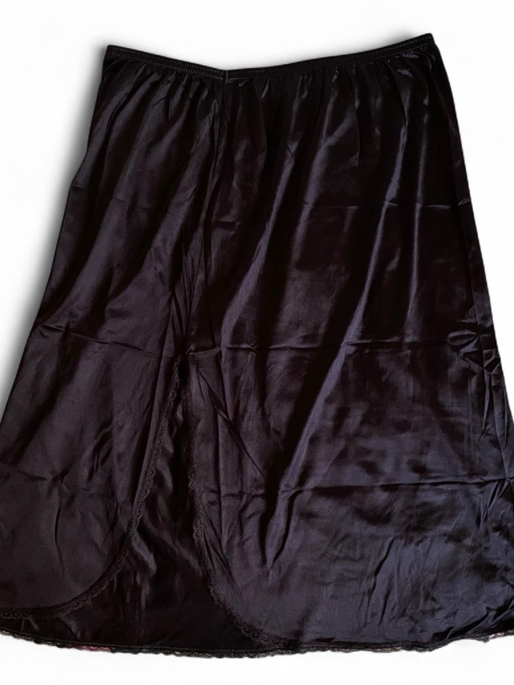 Black Midi Lace Trim Slip Skirt